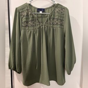 Army Green Long Sleeve Blouse